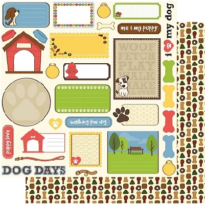 Dogs scrapbooking paper, scrapbook stickers and embellishmen