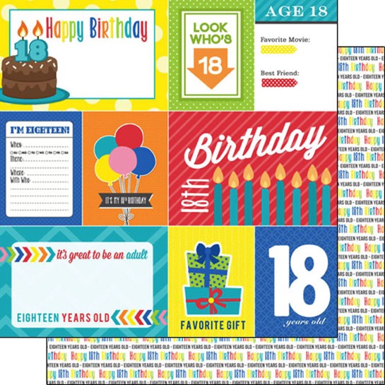 18th Birthday Journal 12x12 Double Sided Scrapbooking Paper