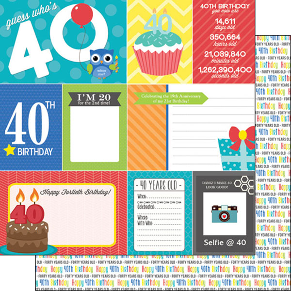 40th Birthday Journal 12x12 Double Sided Scrapbooking Paper
