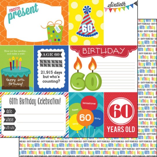 60th Birthday Journal 12x12 Double Sided Scrapbooking Paper