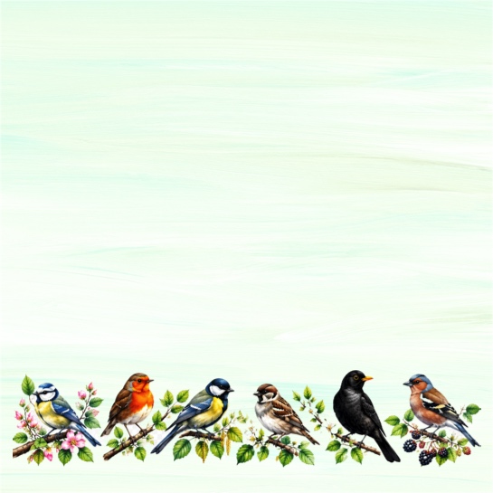 British Garden Bird Border 12x12 Scrapbooking Paper