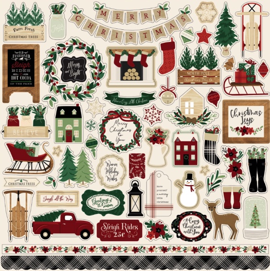 A Cozy Christmas 12x12 Cardstock Scrapbooking Stickers and Borders