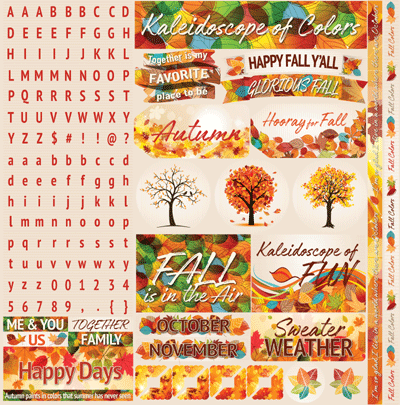 Autumn Inspired 12x12 Cardstock Scrapbooking Stickers Borders and Alphabet