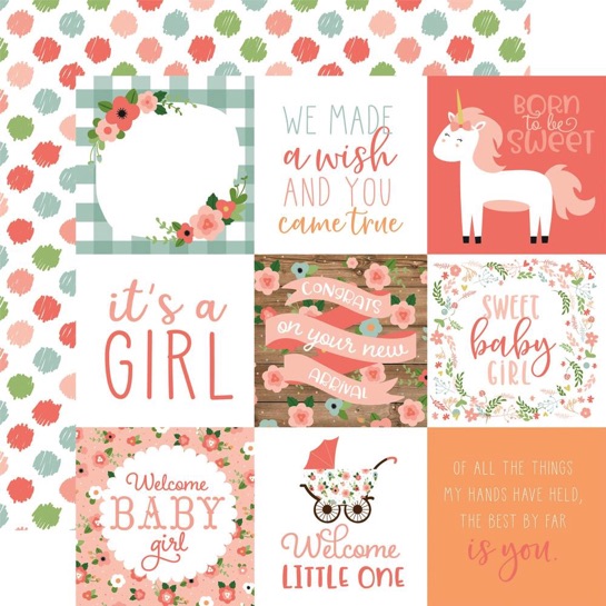 Baby Girl 4x4 Journal Cards 12x12 Double Sided Scrapbooking Paper