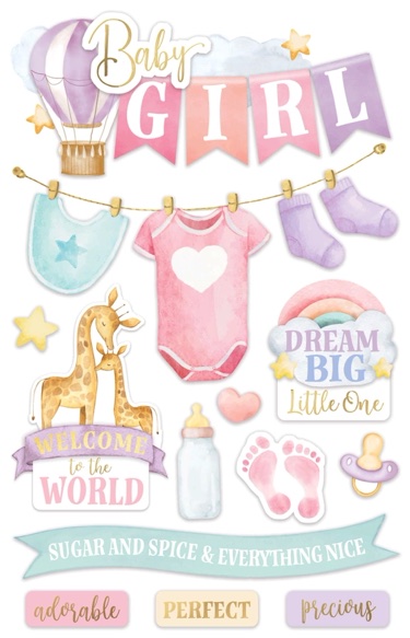 Baby Girl 3D Glittery Scrapbooking Stickers
