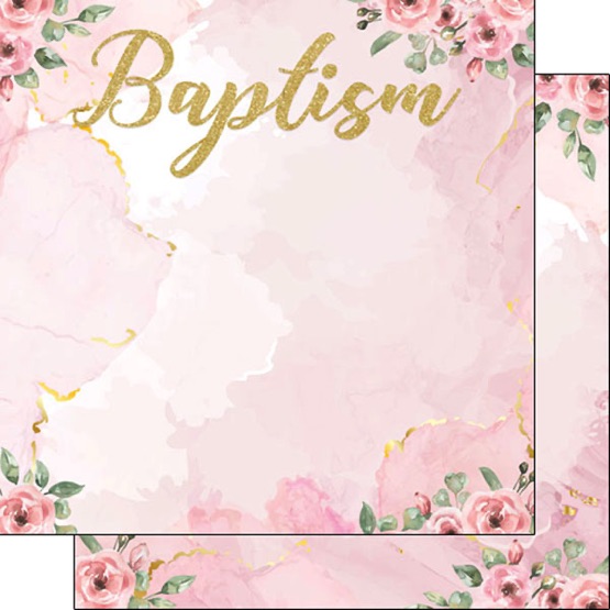 Baptism Pink and Gold 12x12 Double Sided Scrapbooking Paper