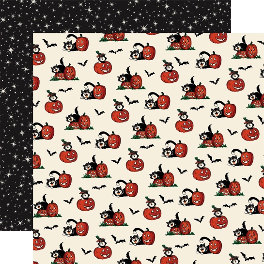Bats Cats and Pumpkins Double Sided 12x12 Scrapbooking Paper