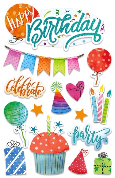 Birthday Celebration 3D Scrapbooking Glitter Stickers
