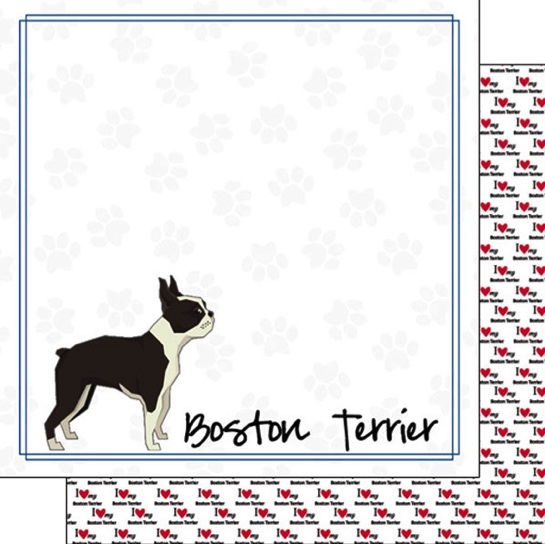 Boston Terrier 12x12 Double Sided Scrapbooking Paper