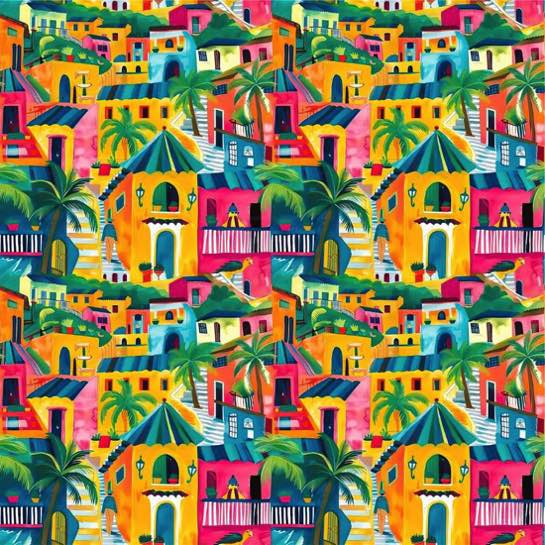 Caribbean Town Print 12x12 Scrapbooking Paper