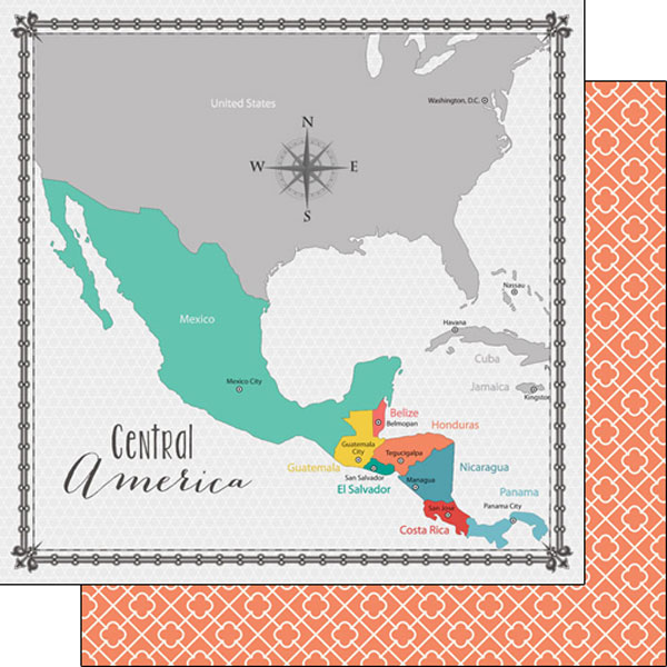 Central America Memories Map 12x12 Double Sided Scrapbooking Paper