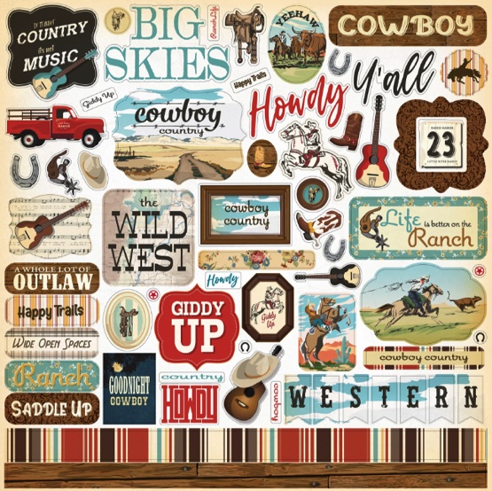 Cowboys Element 12x12 Cardstock Scrapbooking Stickers and Borders