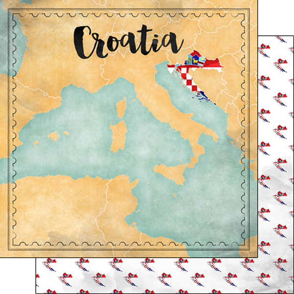 Croatia Sights Map 12x12 Double Sided Scrapbooking Paper