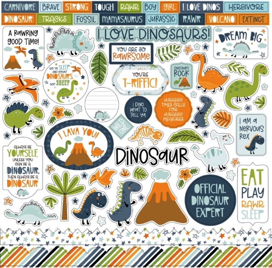 Dino-Mite 12x12 Cardstock Scrapbooking Stickers