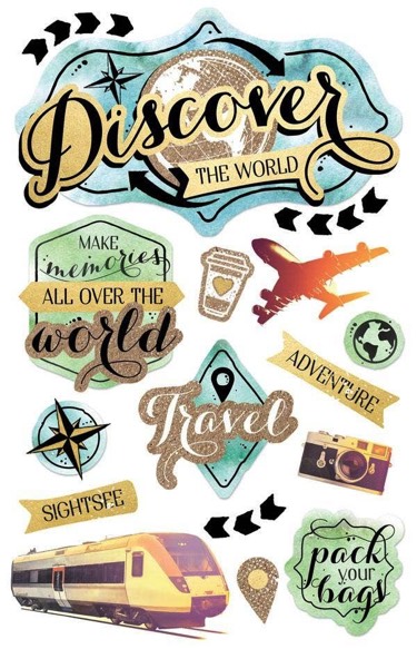 Discover the World 3D Glitter Scrapbooking Stickers