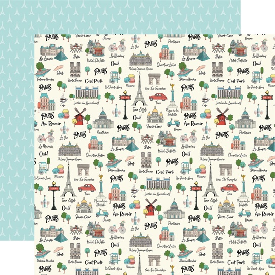 Explore Paris Double Sided 12x12 Scrapbooking Paper