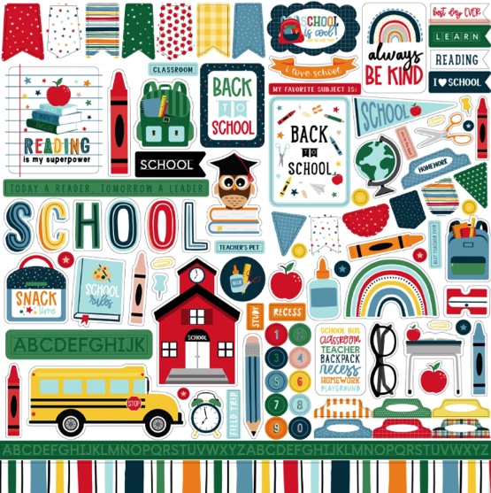 First Day of School Element 12x12 Cardstock Scrapbooking Stickers