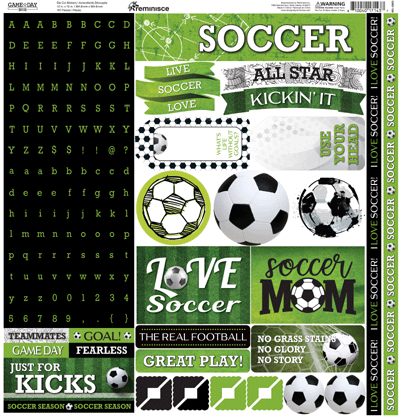 Game Day Soccer 12x12 Cardstock Scrapbooking Stickers, Alphabet and Borders
