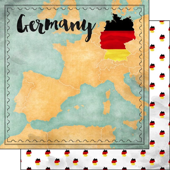 Germany Sights Map 12x12 Double Sided Scrapbooking Paper