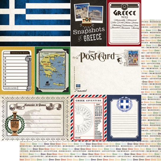 Greece Journal 12x12 Double Sided Scrapbooking Paper