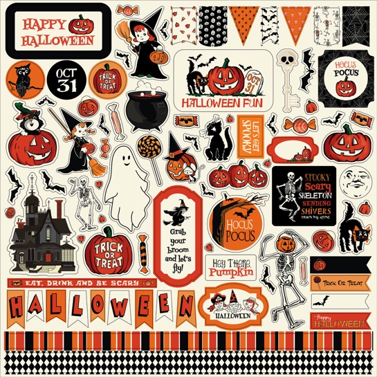 Halloween Fun 12x12 Cardstock Scrapbooking Stickers and Borders