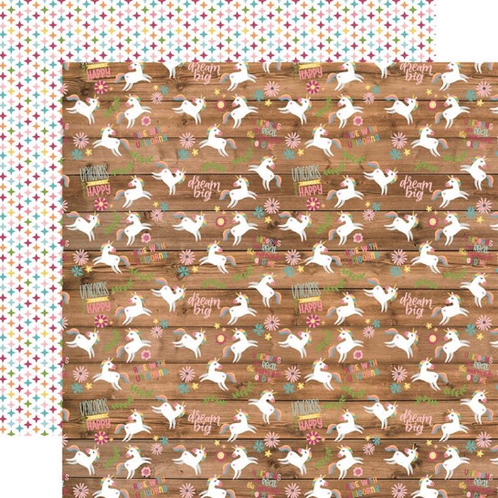 Happy Unicorns Double Sided 12x12 Scrapbooking Paper