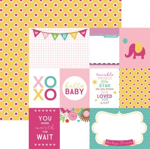 Hello Baby Girl Tags 12x12 Double Sided Scrapbooking Paper