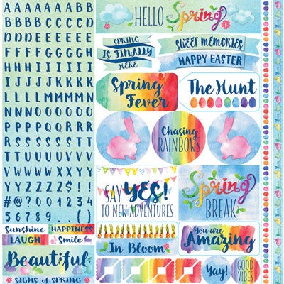 Hello Spring 12x12 Cardstock Scrapbooking Stickers, Alphabet and Borders