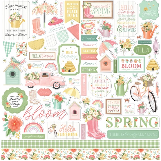 Here Comes Spring 12x12 Cardstock Scrapbooking Stickers and Borders