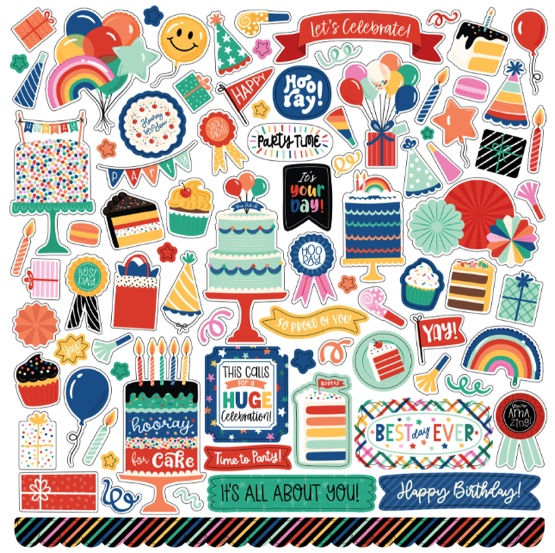 Hip Hip Hooray 12x12 Cardstock Scrapbooking Stickers