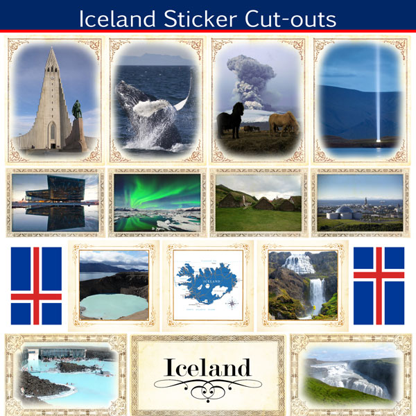 Iceland Sightseeing Picture Cut Outs 12x12 Scrapbooking Stickers
