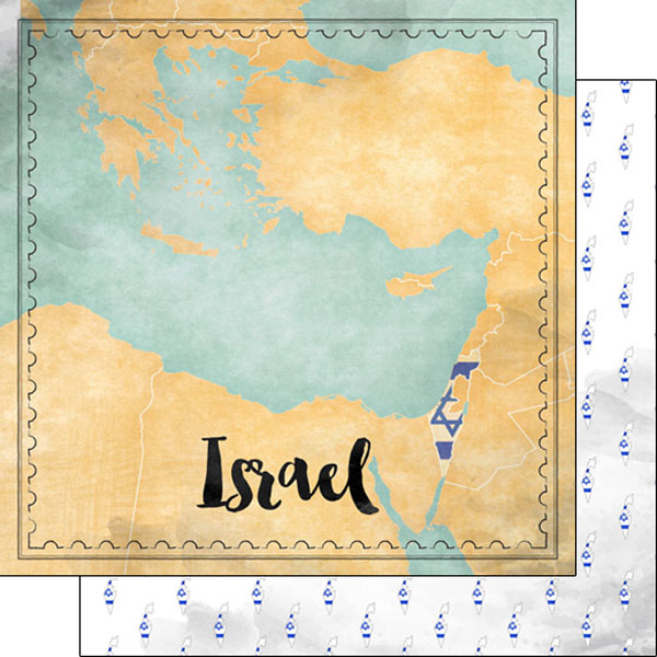 Israel Sights Map 12x12 Double Sided Scrapbooking Paper