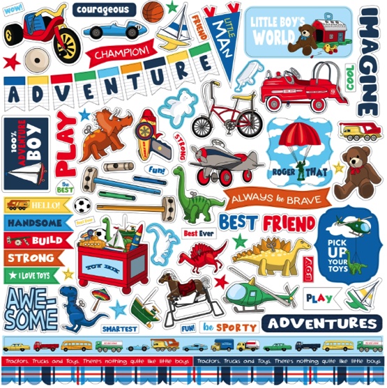 Little Boy 12x12 Cardstock Scrapbooking Stickers and Borders