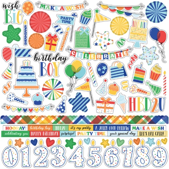 Make a Wish Birthday Boy 12x12 Cardstock Scrapbooking Stickers