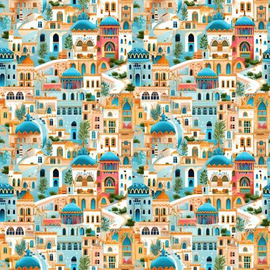 Mediterranean Turquoise Village 12x12 Scrapbooking Paper
