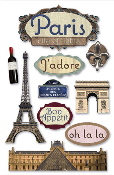 Paris 3D Scrapbooking Stickers with Glitter