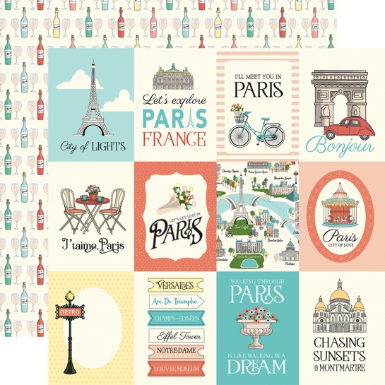 Paris 3x4 Journal Cards Double Sided 12x12 Scrapbooking Paper