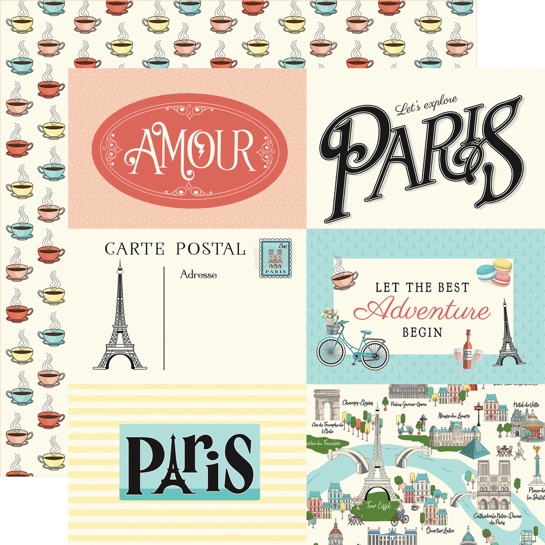Paris 6x4 Journal Cards Double Sided 12x12 Scrapbooking Paper