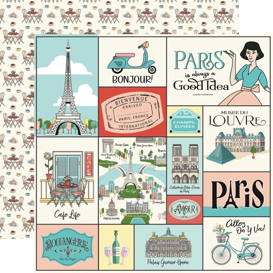 Paris Journaling Cards Double Sided 12x12 Scrapbooking Paper