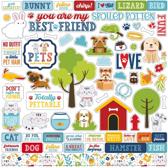 Pets Element 12x12 Cardstock Scrapbooking Stickers