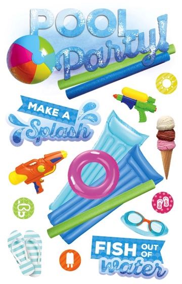 Pool Party 3D Glittery Scrapbooking Stickers