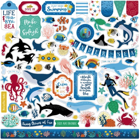 Sea Life 12x12 Cardstock Scrapbooking Stickers and Border