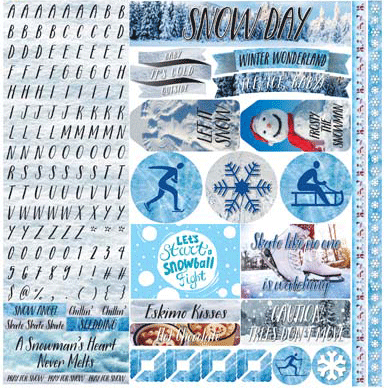 Snow Day 12x12 Cardstock Scrapbooking Stickers, Alphabet and Borders