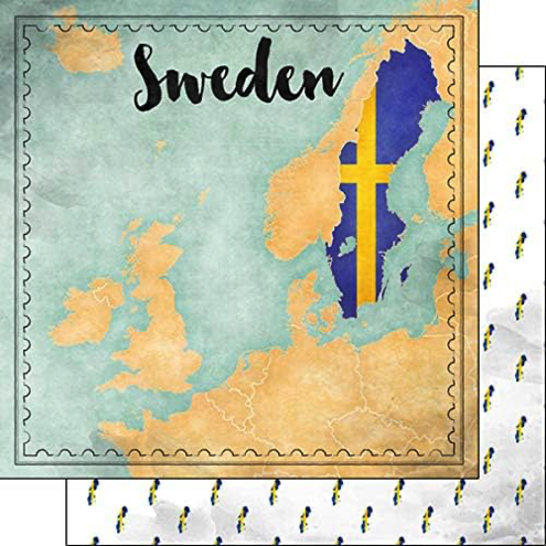 Sweden Sights Map 12x12 Double Sided Scrapbooking Paper