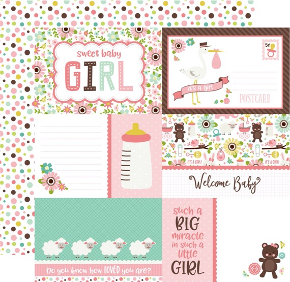 Sweet Baby Girl Journal Cards 12x12 Double Sided Scrapbooking Paper