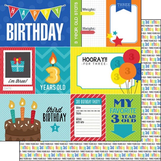 3rd Birthday Journal 12x12 Double Sided Scrapbooking Paper