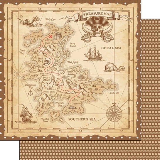 Treasure Map 12x12 Double Sided Scrapbooking Paper