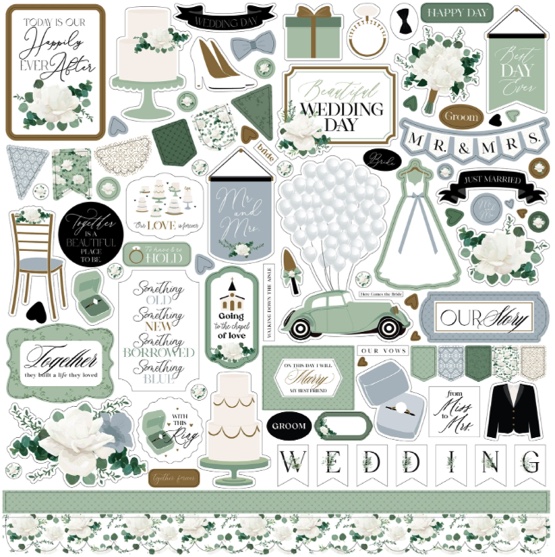 Wedding Bells 12x12 Cardstock Scrapbooking Stickers and Borders