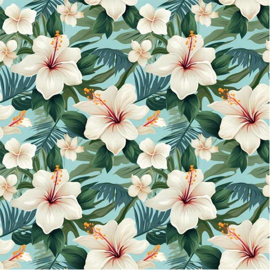 Tropical Flowers White 12x12 Scrapbooking Paper