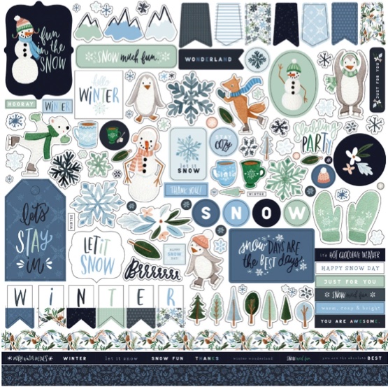 Winter Market 12x12 Cardstock Scrapbooking Stickers and Borders